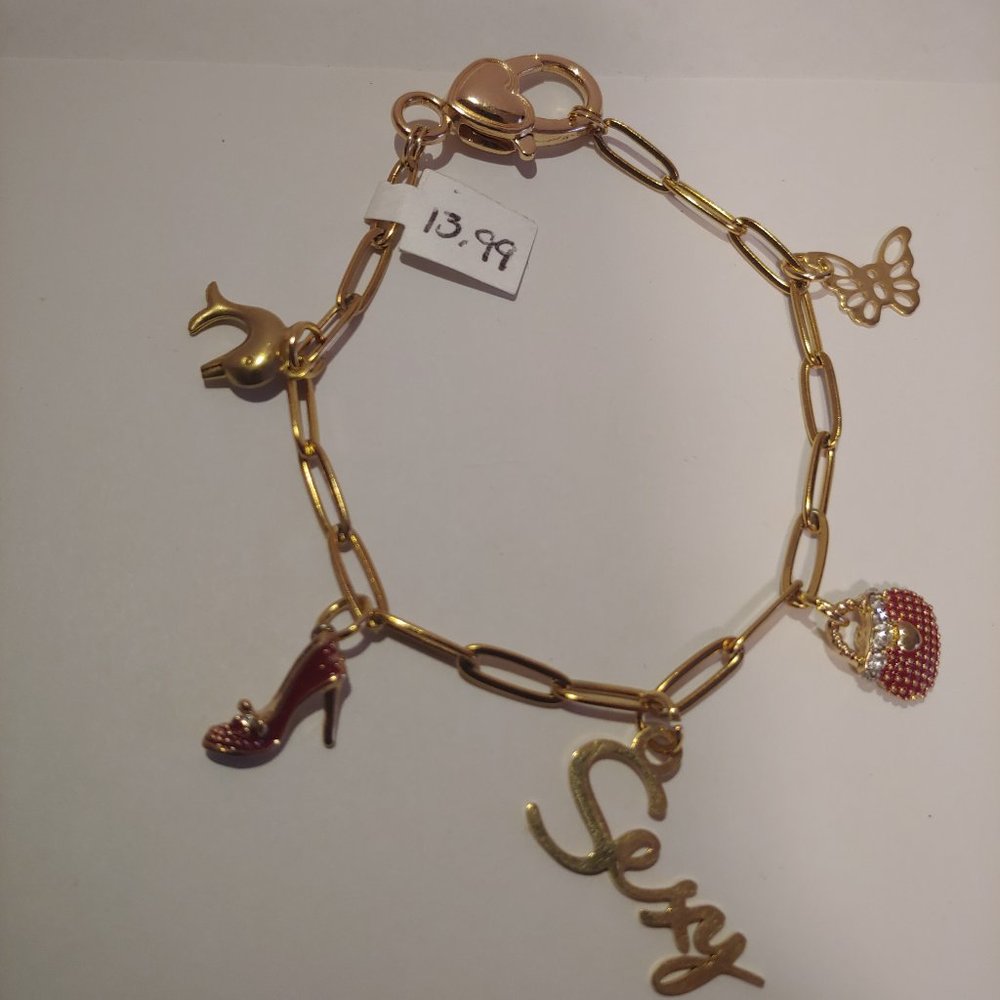 Stainless Steel Gold Layered  Charm Bracelet